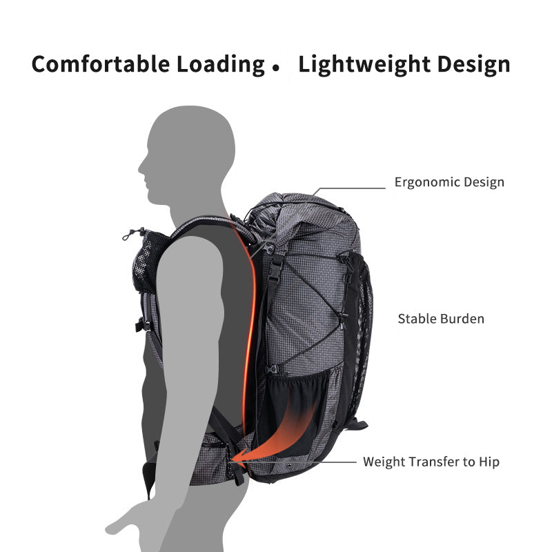 60L+5L Camping Hiking Climbing Backpack Breathable Lightweight About 1160g With Rain Cover