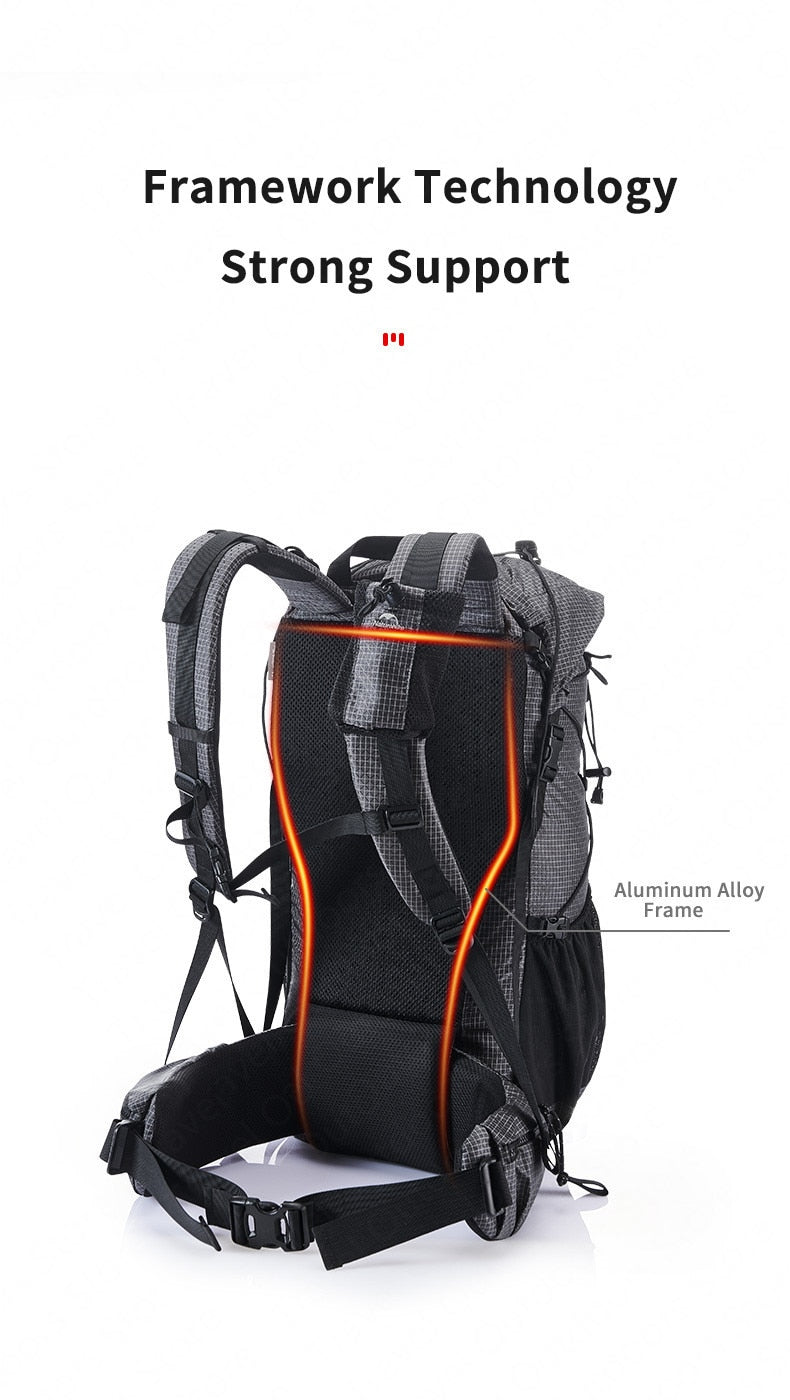 60L+5L Camping Hiking Climbing Backpack Breathable Lightweight About 1160g With Rain Cover