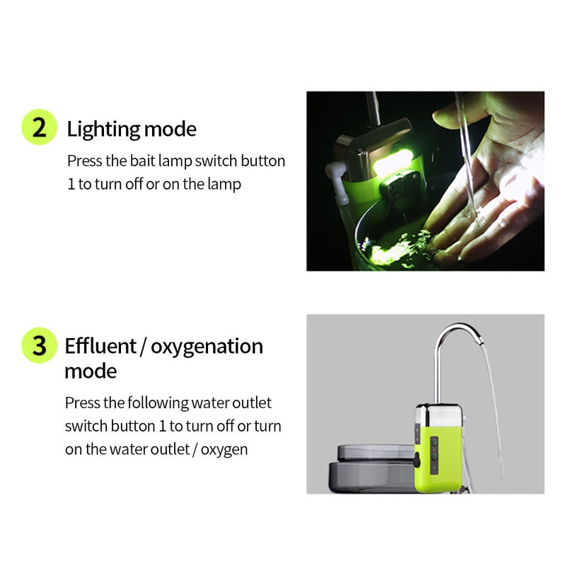 Outdoor Fishing Oxygen Pump Water Absorber Accessories 3 Modes Small Portable Smart Durable Automatic Induction LED Lighting