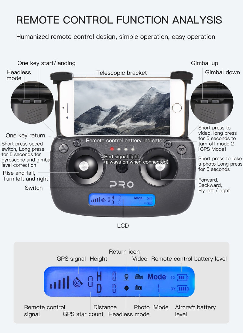 2020 new drone brushless motor 4KHD equipment stable PTZ 5G WIFI GPS system supports TF card, remote control 1.2km