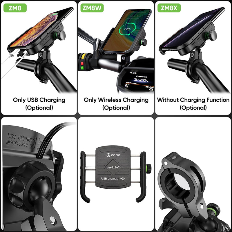 Mobile Phone Holder Motorcycle Smartphone for  Motorbike Handlebar Mount with Wireless Charger
