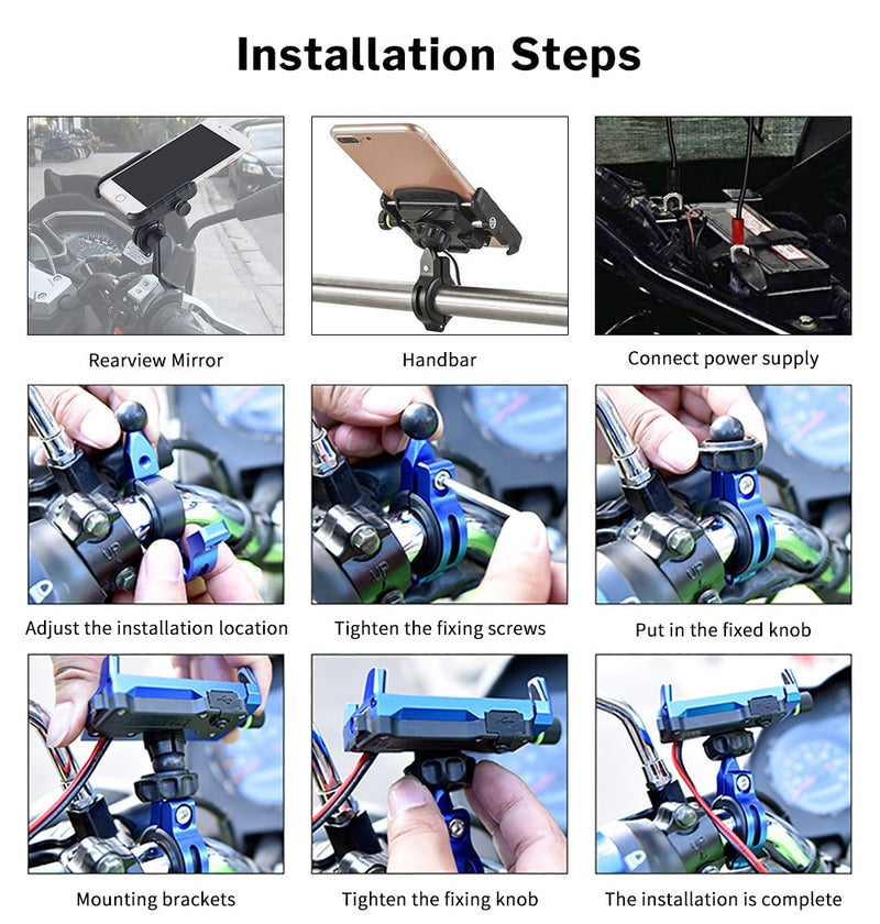 Mobile Phone Holder Motorcycle Smartphone for  Motorbike Handlebar Mount with Wireless Charger