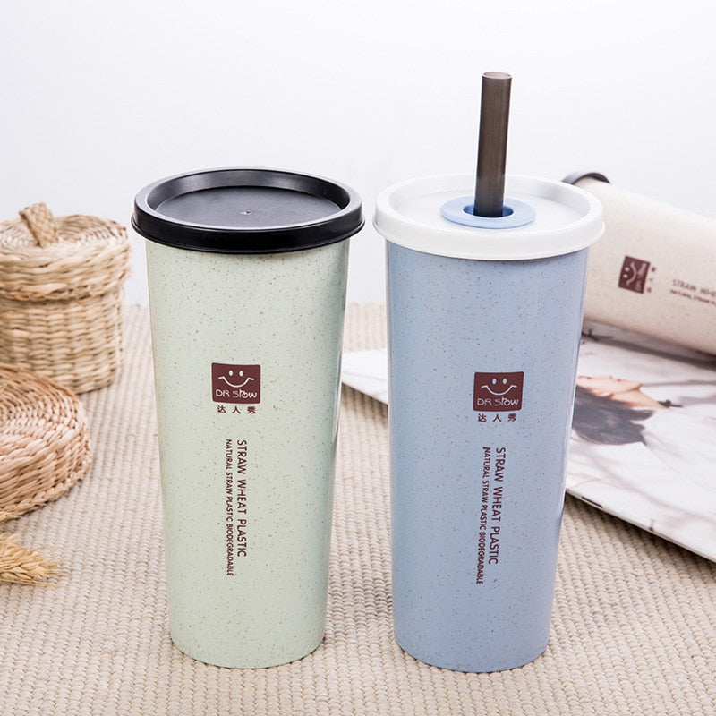 Eco friendly wheat straw Water Cup Portable with double lid