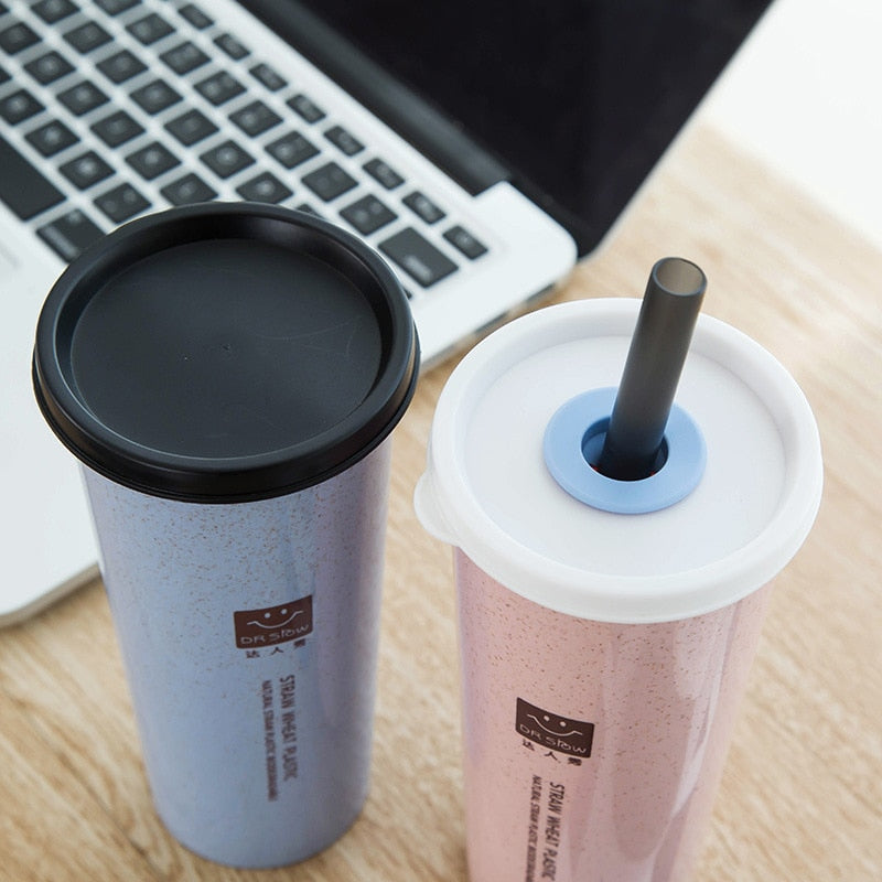 Eco friendly wheat straw Water Cup Portable with double lid