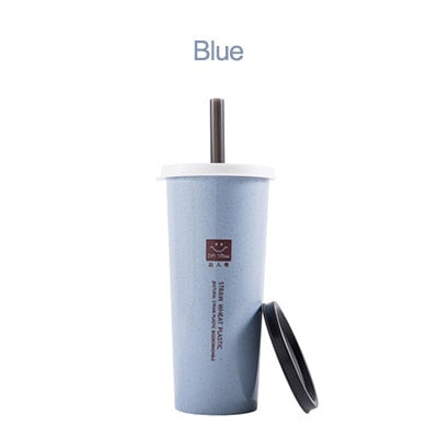 Eco friendly wheat straw Water Cup Portable with double lid