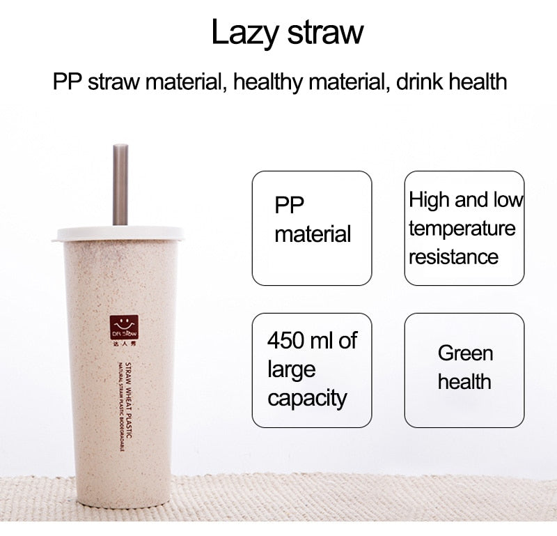 Eco friendly wheat straw Water Cup Portable with double lid