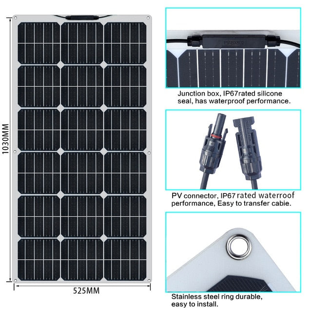 Solar panel 100W 18V Glass 2PCS 3PCS 4PCS solar Panels 200W 300W 400W flexible bsolaire Monocrystalline board