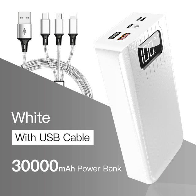 Power Bank 30000 mAh TypeC Micro USB Fast Charging Powerbank LED Display