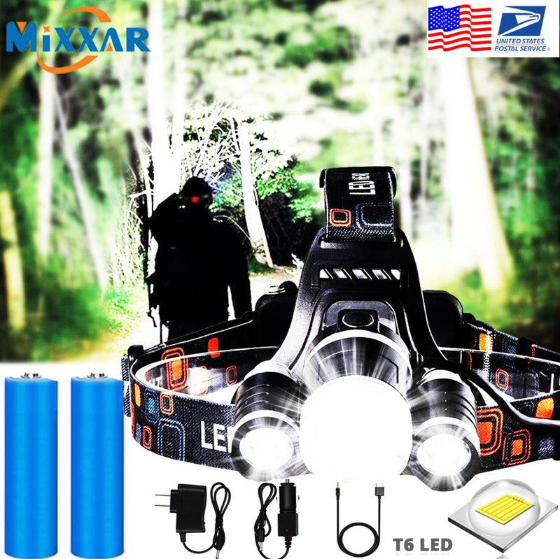 Headlamp Flashlight Rechargeable 3 T6 R5 LED Hard Hat Headlight Battery Car Wall Charger for Camping