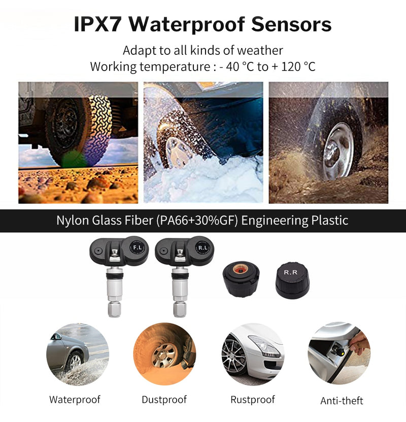 TPMS Tire Pressure Sensor Monitoring System Solar TMPS Display Alarm Car 4 Wheel External Internal Tyre Pressure Sensors