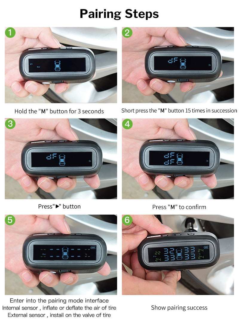 TPMS Tire Pressure Sensor Monitoring System Solar TMPS Display Alarm Car 4 Wheel External Internal Tyre Pressure Sensors