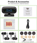 TPMS Tire Pressure Sensor Monitoring System Solar TMPS Display Alarm Car 4 Wheel External Internal Tyre Pressure Sensors