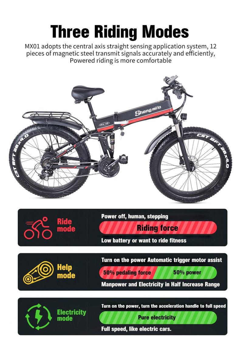 Electric bicycle 1000W Electric Beach Bike 4.0 Fat Tire Electric Bike  48V Mens Mountain Bike Snow E-bike 26inch Bicycle