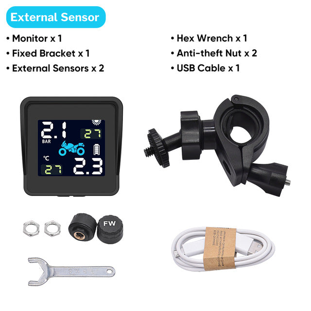 TPMS Motorcycle Tyre Pressure Monitoring System Solar Waterproof  External Sensor