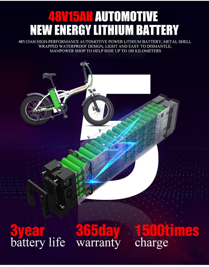 Electric bike 500 W 4.0 fat tire folding  48 V 15 AH lithium battery