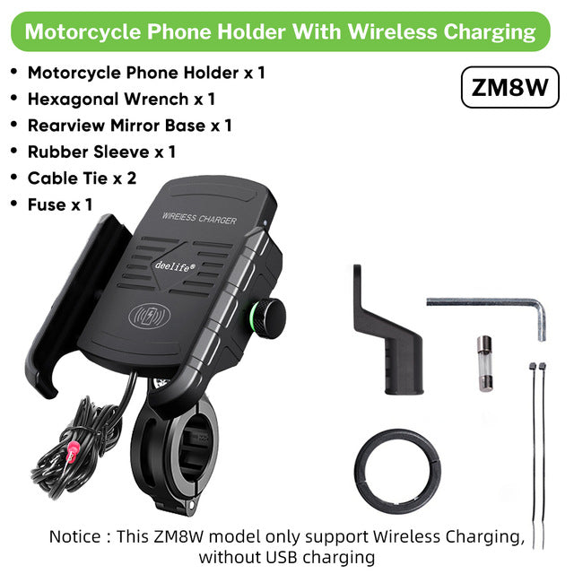 Mobile Phone Holder Motorcycle Smartphone for  Motorbike Handlebar Mount with Wireless Charger