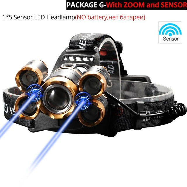 Most Powerful LED Headlight headlamp 5LED  18650 battery Best For Camping, fishing