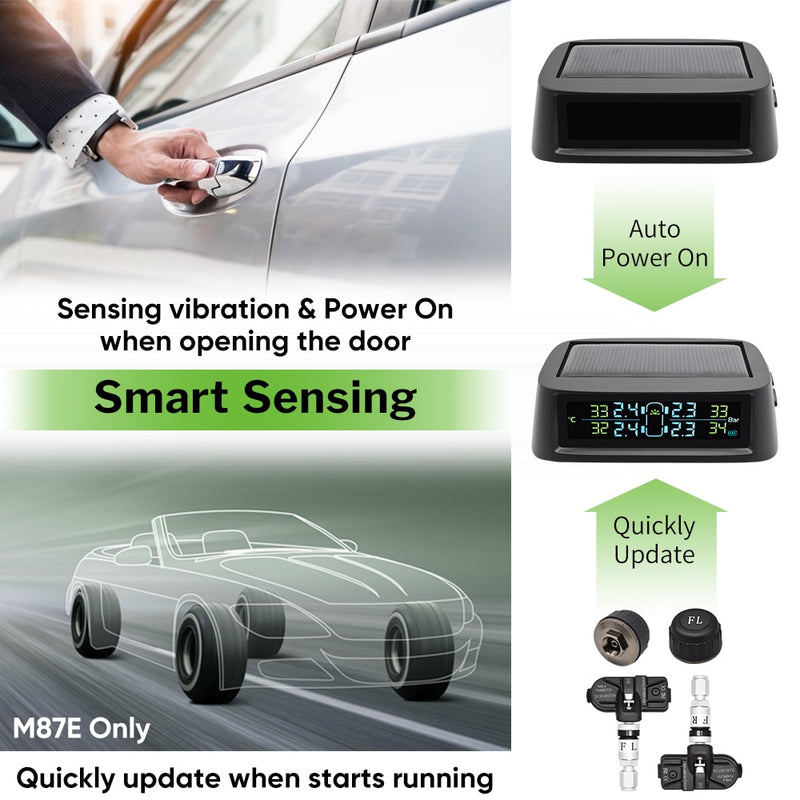 Solar TPMS Car Tire Pressure Monitoring System Alarm Auto Smart Control External Internal Wireless Tyre Pressure Sensor
