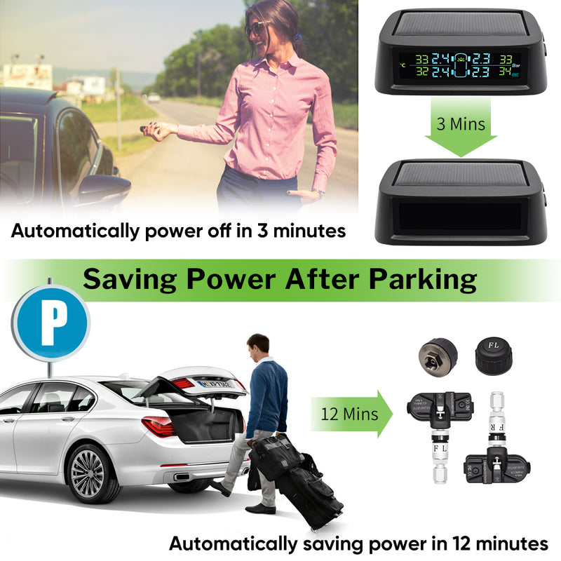 Solar TPMS Car Tire Pressure Monitoring System Alarm Auto Smart Control External Internal Wireless Tyre Pressure Sensor
