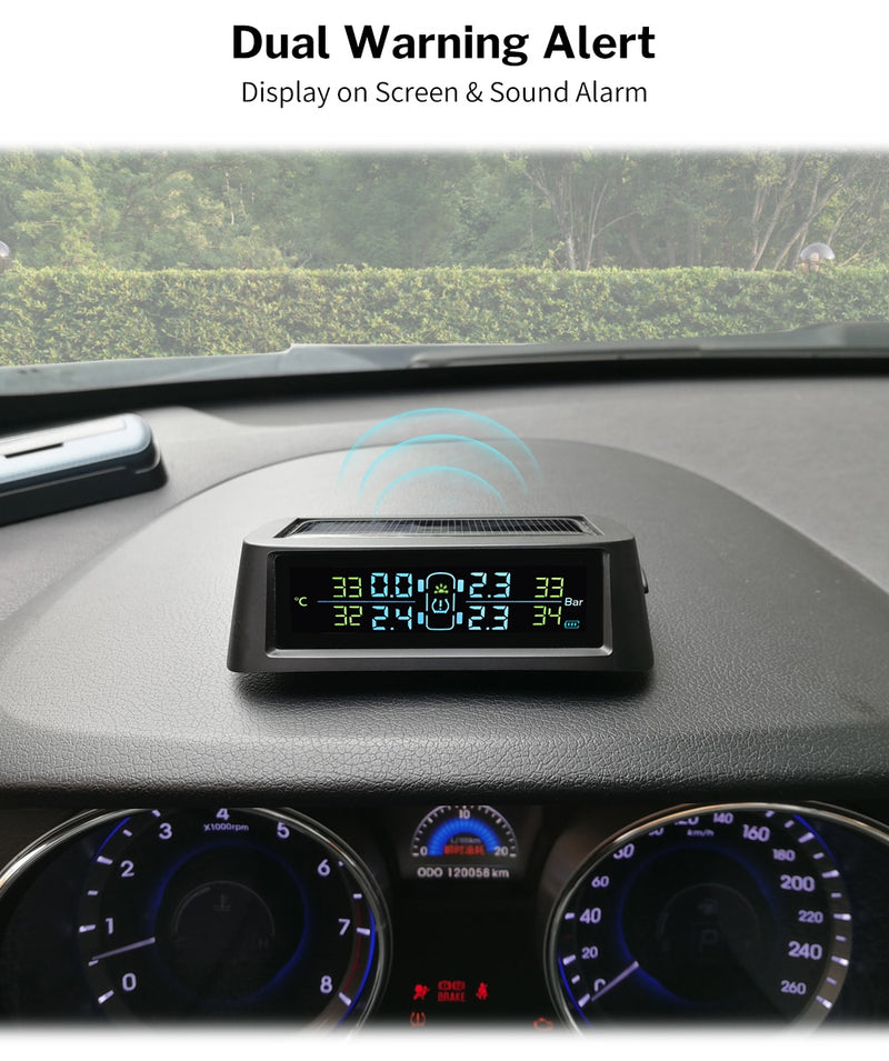 Solar TPMS Car Tire Pressure Monitoring System Alarm Auto Smart Control External Internal Wireless Tyre Pressure Sensor