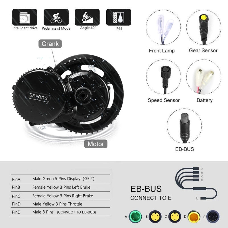BBS02B 48 V 500 W Mid Drive Motor Electric Bike Conversion Kit DPC18 850C P850C 500C C965 Display E Bicycle 8fun BBS02