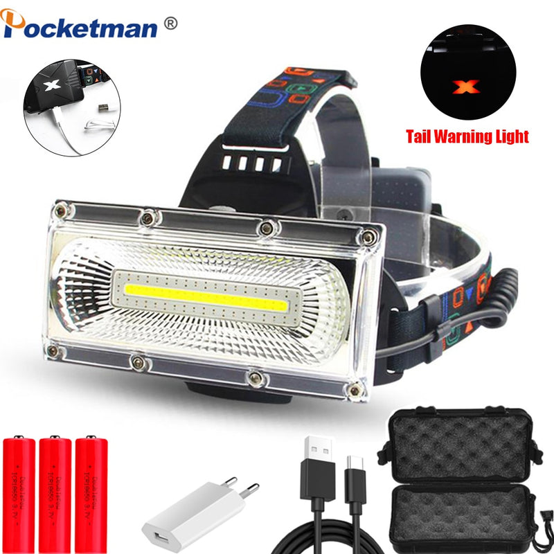 8000LM High Power COB LED Headlight Waterproof Head light USB Rechargeable Headlamp Use 18650 Battery Head Torch Head Flashlight