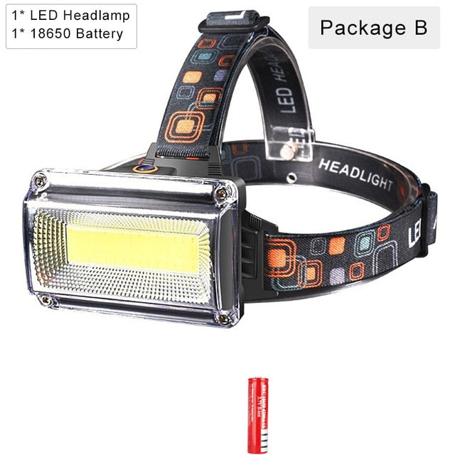 8000LM High Power COB LED Headlight Waterproof Head light USB Rechargeable Headlamp Use 18650 Battery Head Torch Head Flashlight