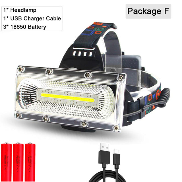 8000LM High Power COB LED Headlight Waterproof Head light USB Rechargeable Headlamp Use 18650 Battery Head Torch Head Flashlight