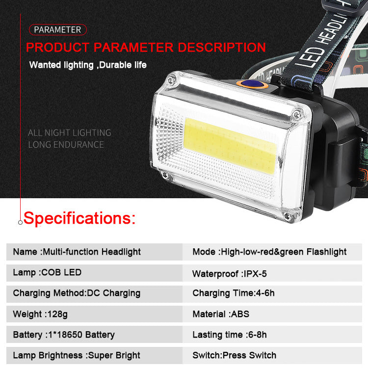 8000LM High Power COB LED Headlight Waterproof Head light USB Rechargeable Headlamp Use 18650 Battery Head Torch Head Flashlight