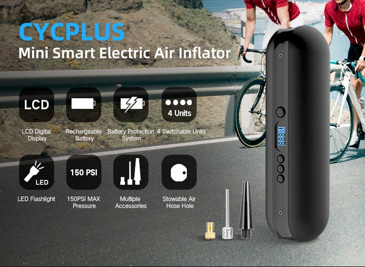CYCPLUS Mini Bike Pump Cycling Bicycle Accessories Portable Smart Air Digital Electric Tyre Pump for Car Tires