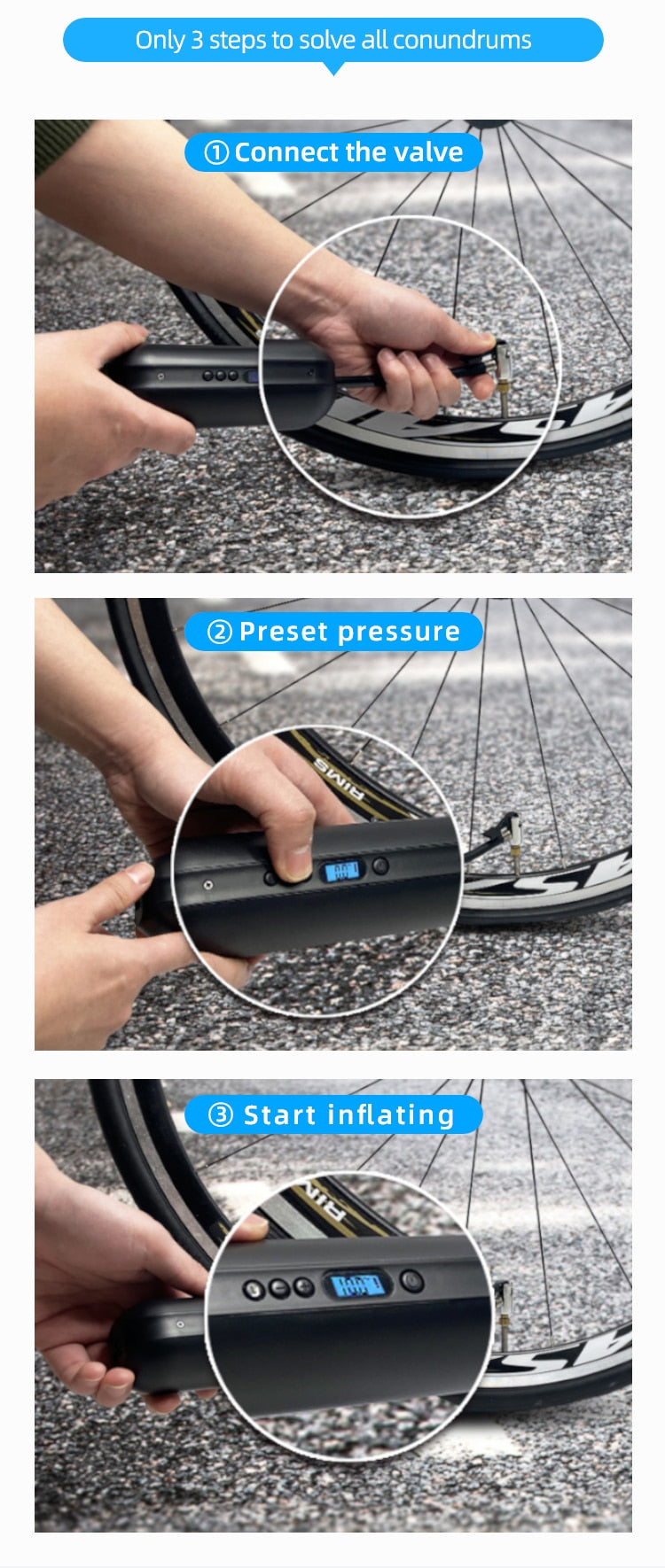 CYCPLUS Mini Bike Pump Cycling Bicycle Accessories Portable Smart Air Digital Electric Tyre Pump for Car Tires