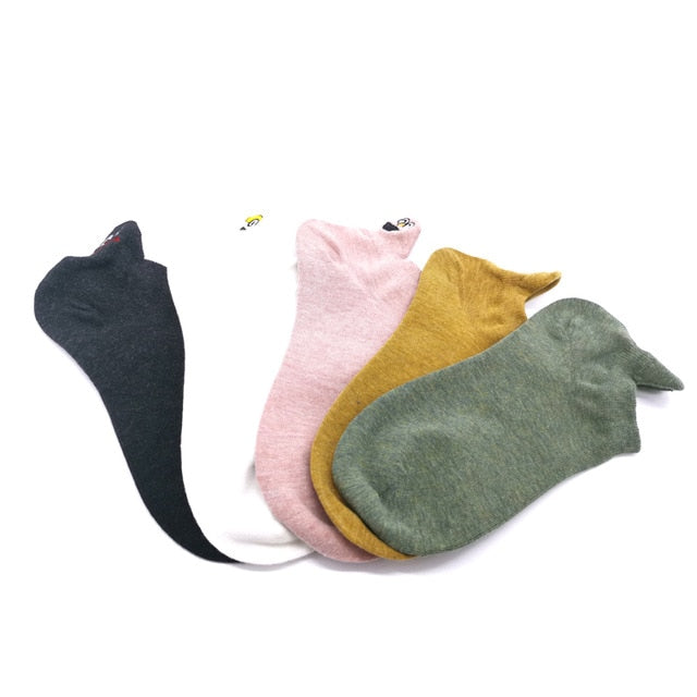 5 Pairs/Pack Embroidered Expression Women Socks Happy Fashion Ankle Funny Socks Women Cotton Summer Candy Color
