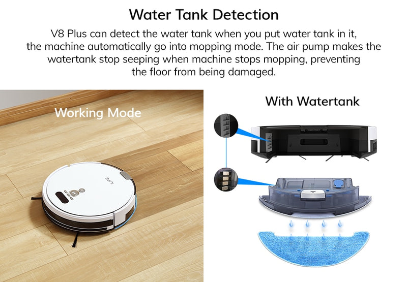 ILIFE V8s/V8 Plus Robot Vacuum Cleaner Vacuum Wet Mop Navigation Planned Cleaning large Dustbin Water Tank Schedule disinfection