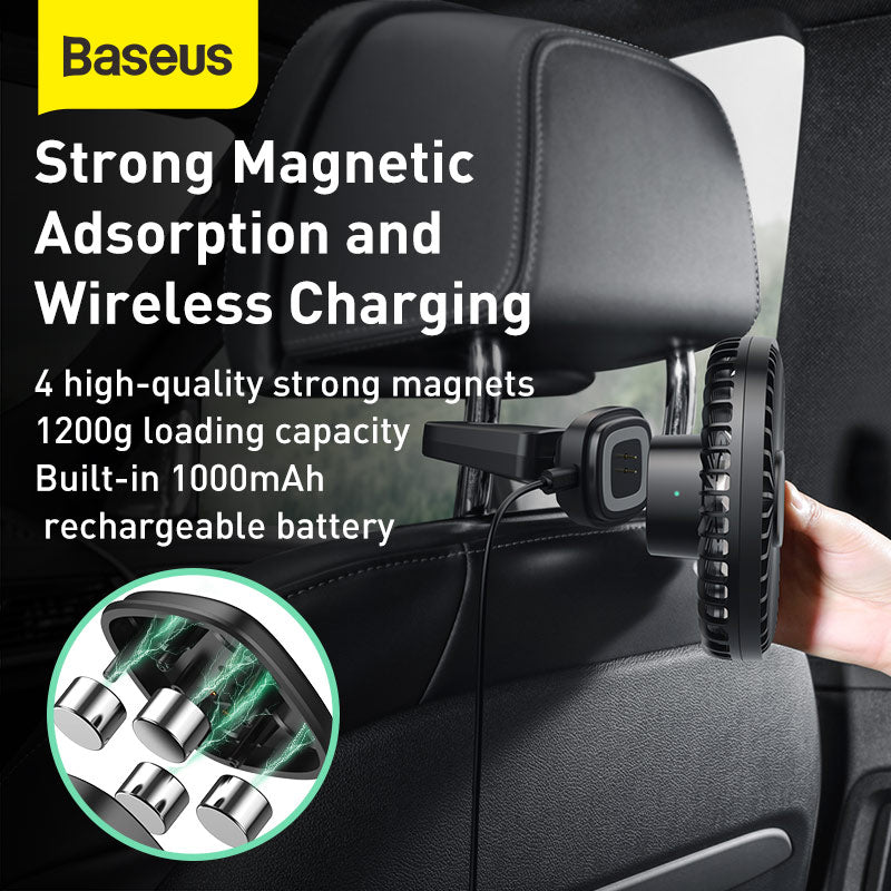 Baseus Magnetic Car Air Cooling Fan 360 Rotation Back Seat Cooler Fan With 1000mAh Battery For Auto Air Conditioner Cooler Fan