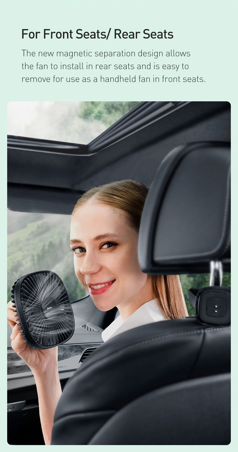 Baseus Magnetic Car Air Cooling Fan 360 Rotation Back Seat Cooler Fan With 1000mAh Battery For Auto Air Conditioner Cooler Fan