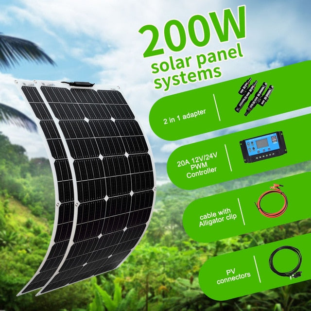 18V 100 Watt 200W 300W 400W Flexible Solar Panel kit for 12V 24V batte ...