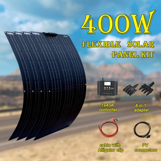 18V 100 Watt 200W 300W 400W Flexible Solar Panel kit  for 12V 24V battery car RV home outdoor Power charging