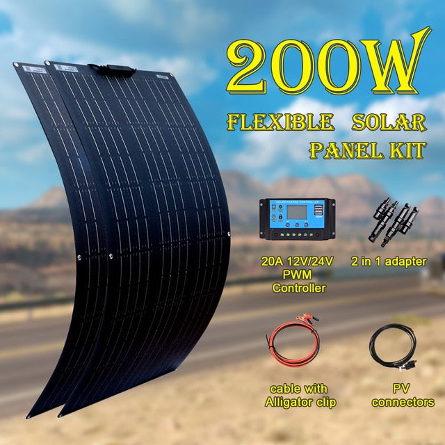 18V 100 Watt 200W 300W 400W Flexible Solar Panel kit  for 12V 24V battery car RV home outdoor Power charging