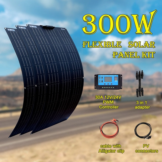 18V 100 Watt 200W 300W 400W Flexible Solar Panel kit for 12V 24V batte ...