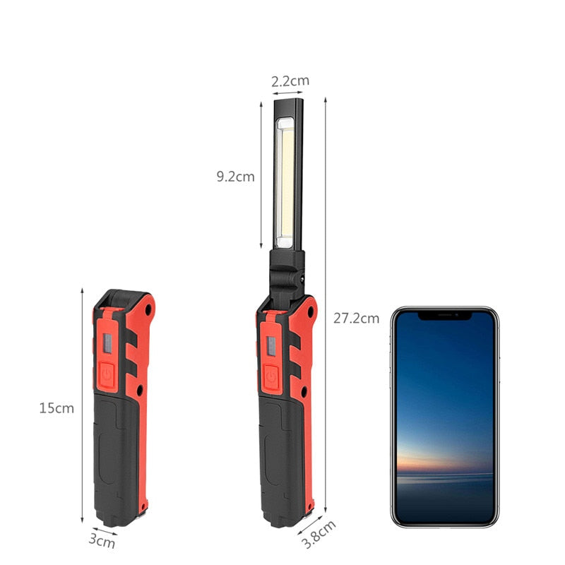 Magnetic LED COB Flashlight Torch PortablBuilt-in Battery USB Cable Working Light for Camping Hunting