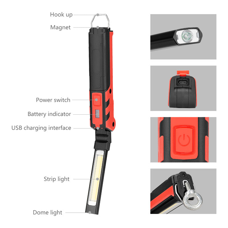 Magnetic LED COB Flashlight Torch PortablBuilt-in Battery USB Cable Working Light for Camping Hunting