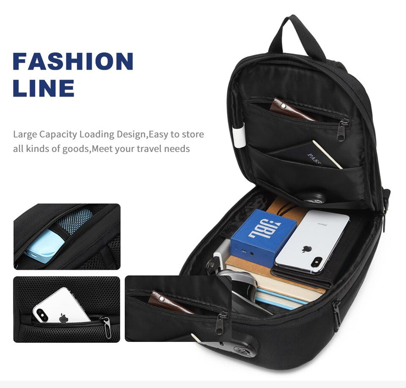 Crossbody Bags Male Waterproof USB Charging Chest Pack Short Trip