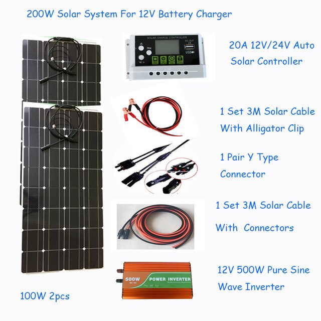 100W Solar System Solar Cell DIY RV/Boat Kits flexible 100W solar panel 1*10A solar controller 1 set 3M  cable