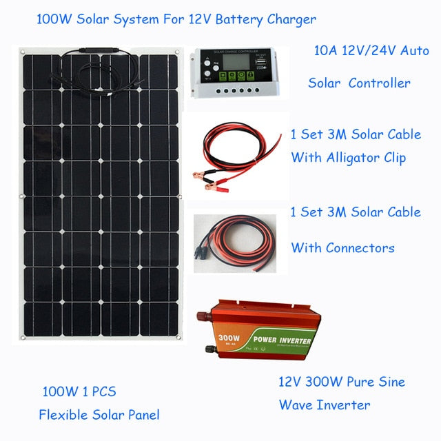 100W Solar System Solar Cell DIY RV/Boat Kits flexible 100W solar panel 1*10A solar controller 1 set 3M  cable