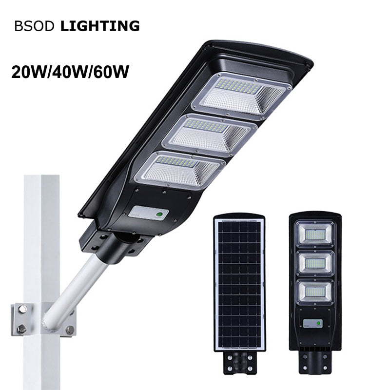 Solar Street Light 20W 40W 60W with Motion Sensor Remote Controller IP65 Waterproof LED Outdoor Light SMD2835 Led Chip