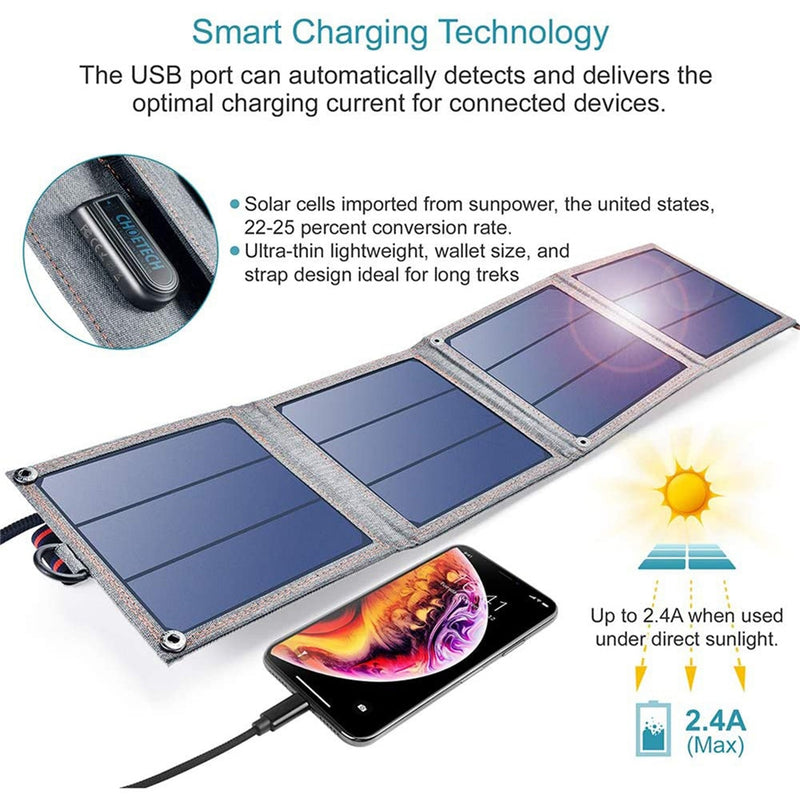 Solar Charger 14W USB Foldable Phone Travel Charger With SunPower Solar Panel Waterproof For iPhone X/8/7/6s/Plus