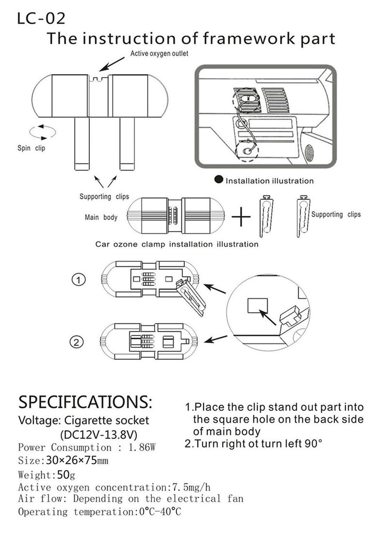 Air Purifier Ozone Generator Air Vent Car Air Purifier