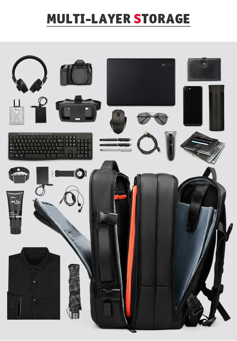 Men Travel Backpack Expandable Large Capacity USB Charging 15.6 inch Laptop Backpack Waterproof