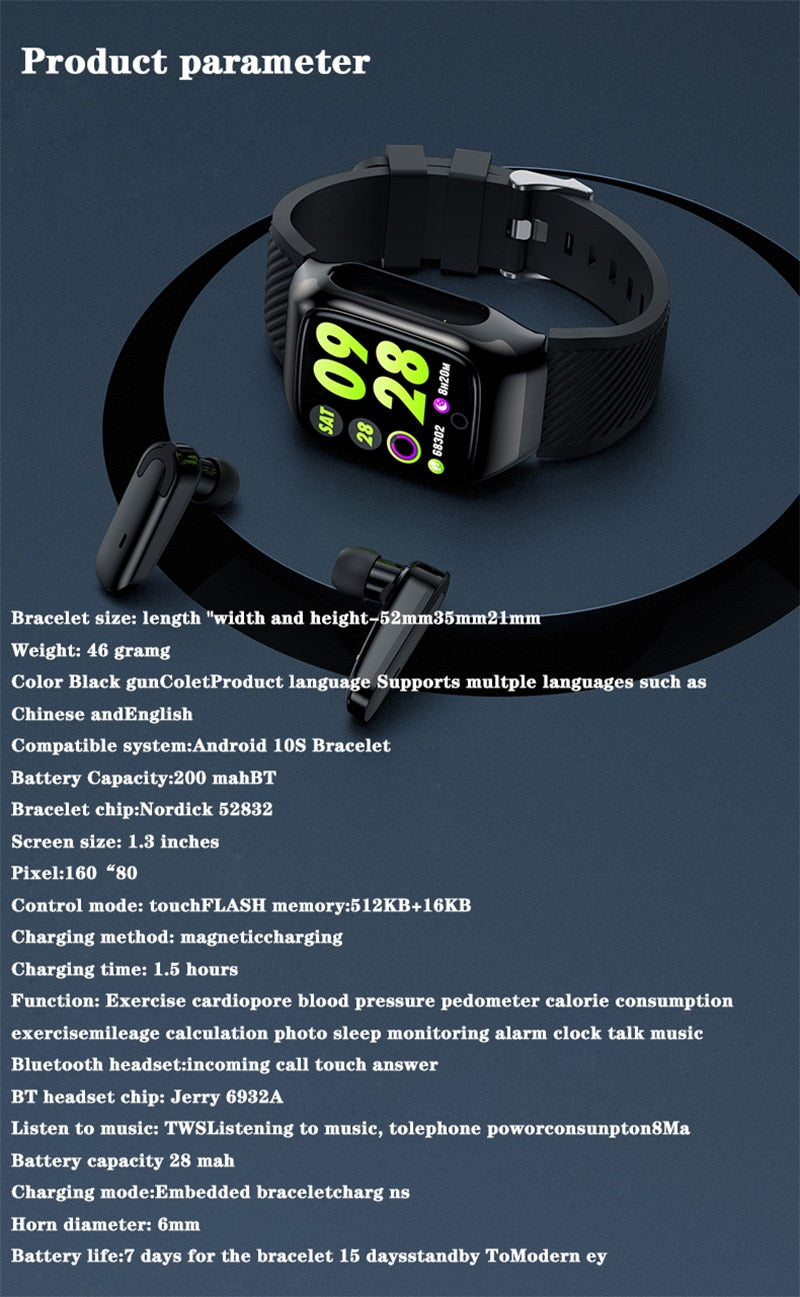 2020 new smart band A300 smart watch bracelet with bluetooth headset headphones tws Heart rate blood pressure pedometer PSG