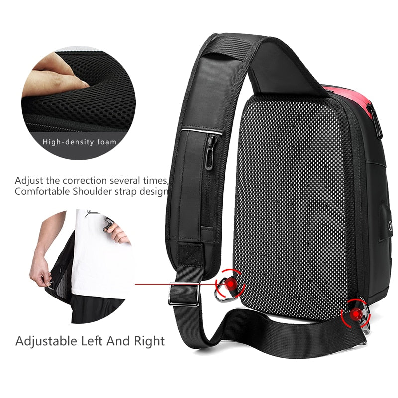 Men Chest Bag for 9.7" iPad USB Backpack Charging Short Trip Messenger Bags Water Repellent